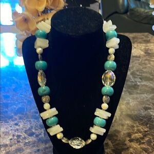 Elegant Turquoise and White Beaded Necklace